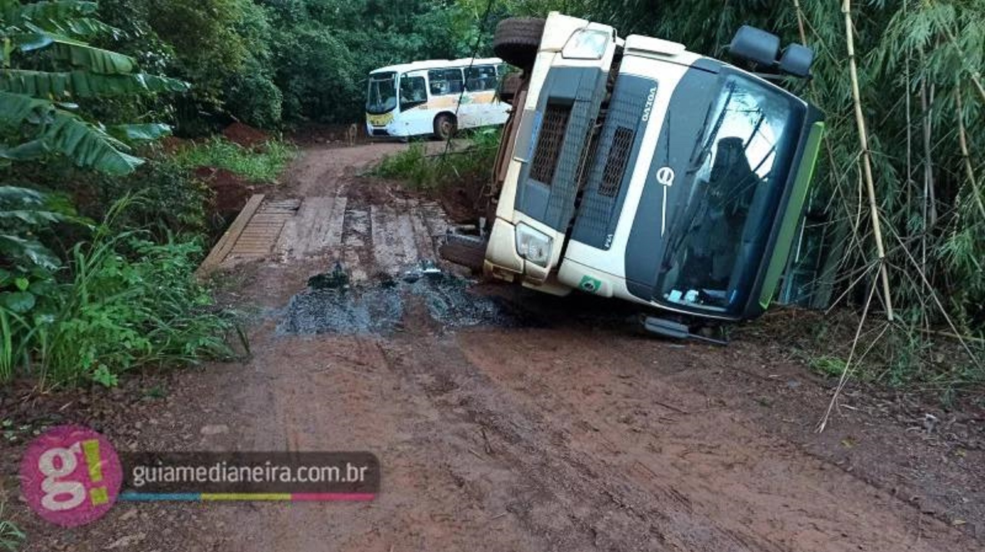 Caminh O Carregado Frangos Vivos Tomba Sobre Ponte No Interior De