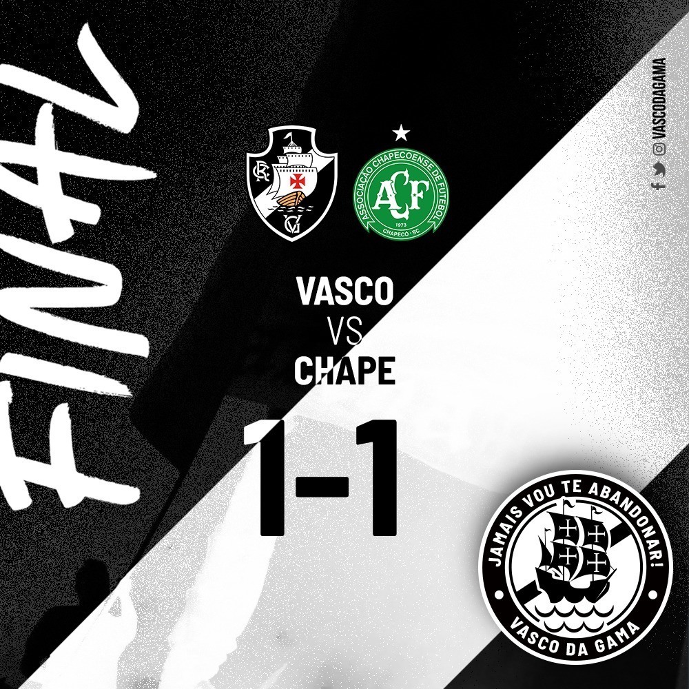 Imagem referente a Vasco leva gol de empate da Chapecoense nos acréscimos e frustra Maracanã lotado