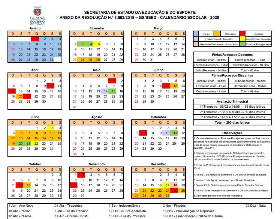 Educação divulga calendário escolar para rede municipal e estadual em