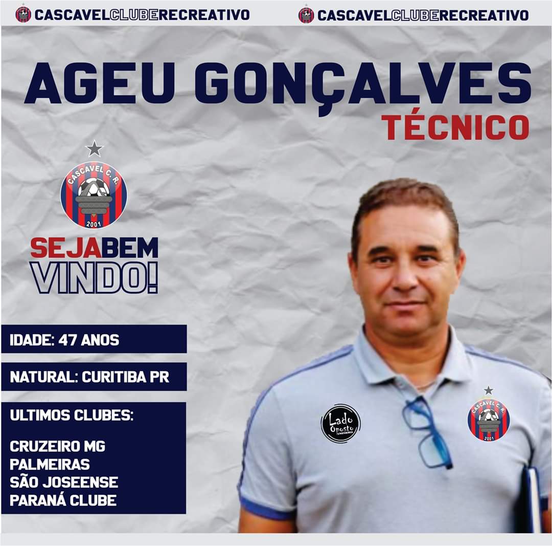 Imagem referente a Ageu Gonçalves é o novo técnico no Cascavel Clube Recreativo