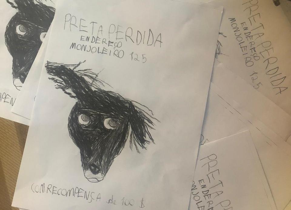 Imagem referente a Inusitado: Crianças fazem desenhos para tentar achar cachorrinha que sumiu no Tropical