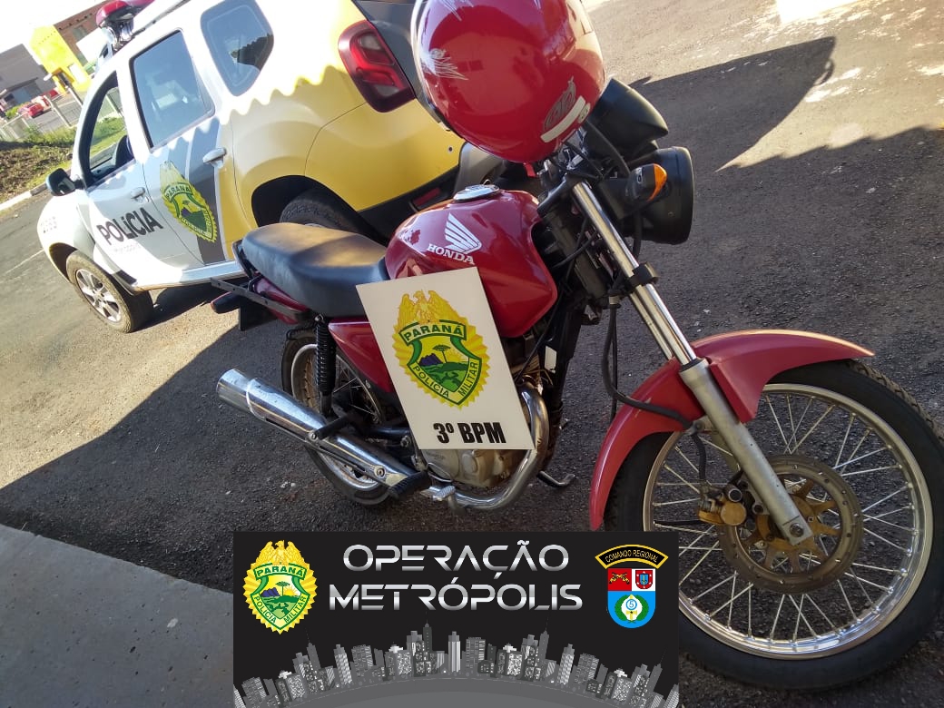 Imagem referente a Operação Metrópolis II: Logo após ser furtada, moto é recuperada pela PM em Palmas