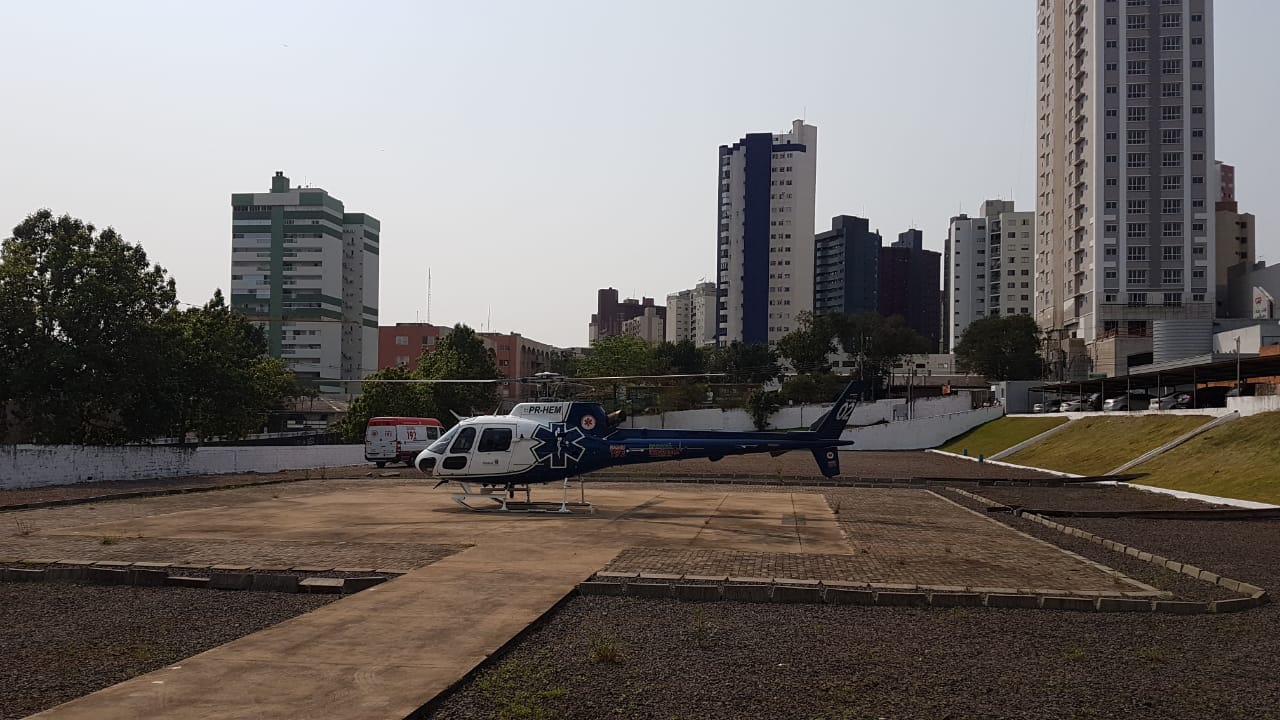 Paciente de Palotina é levado de helicóptero ao Hospital Salete, em Cascavel