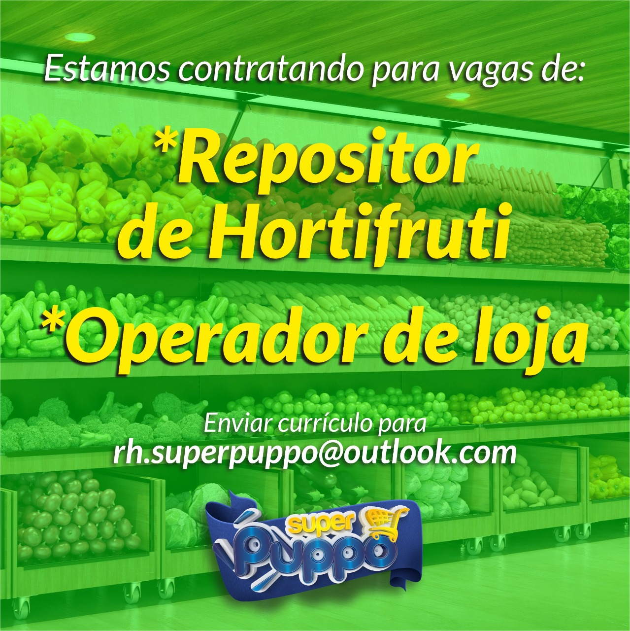 Imagem referente a Super Puppo está contratando Repositor de hortifruti e Operador de loja