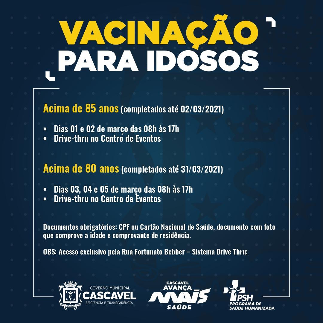 Imagem referente a Covid-19: Veja a programação da vacinação que inicia amanhã (01) em Cascavel