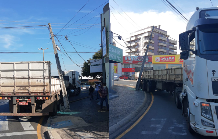 Imagem referente a Caminhão resvala em poste e complica trânsito em Ponta Grossa