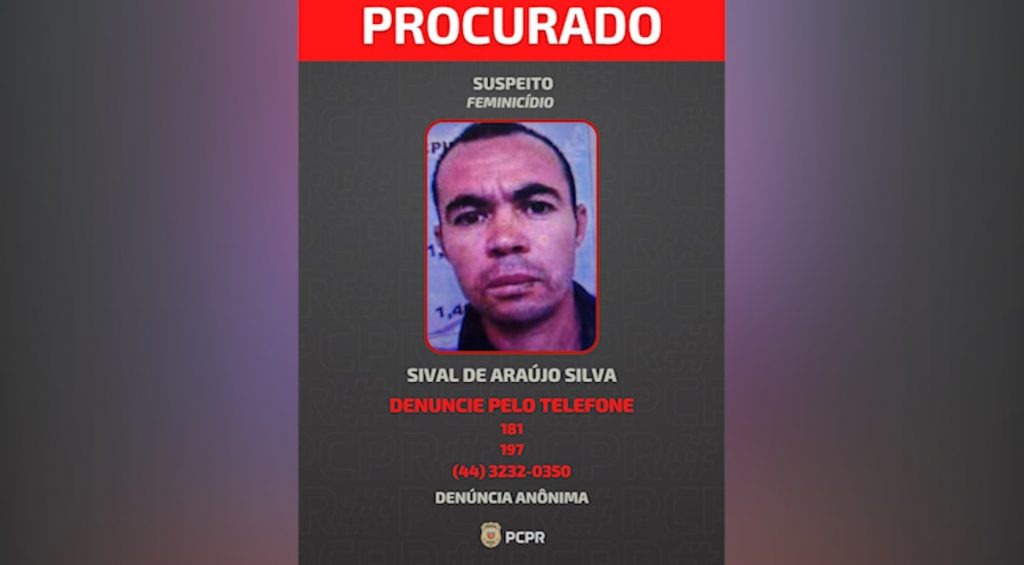 PCPR divulga imagem de suspeito de feminicídio em Marialva