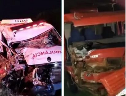 Três carros, ambulância e caminhão se envolvem em acidente na PR-218 no Norte do Paraná