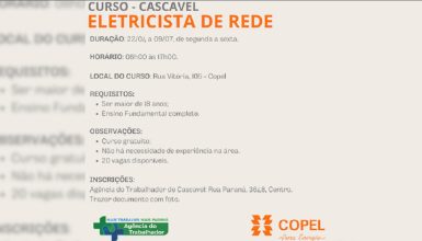 Imagem referente a Agência do Trabalhador em parceria com a Copel oferta curso gratuito de Eletricista de Rede