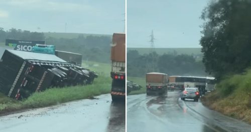 Imagem referente a Acidente entre carretas deixa trânsito lento na Rodovia BR-163