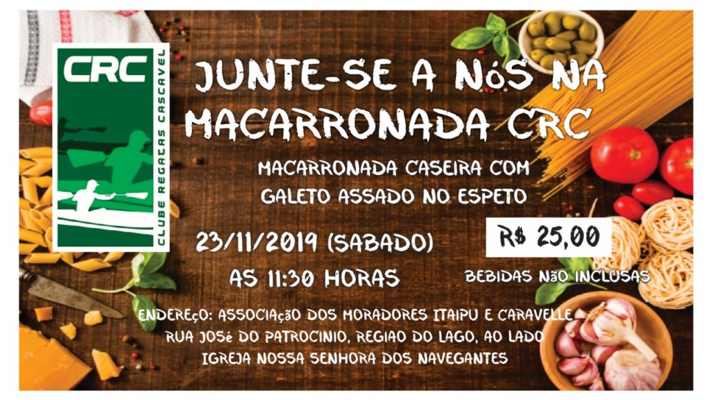 Macarronada em prol do Clube Regatas Cascavel será realizada no dia 23