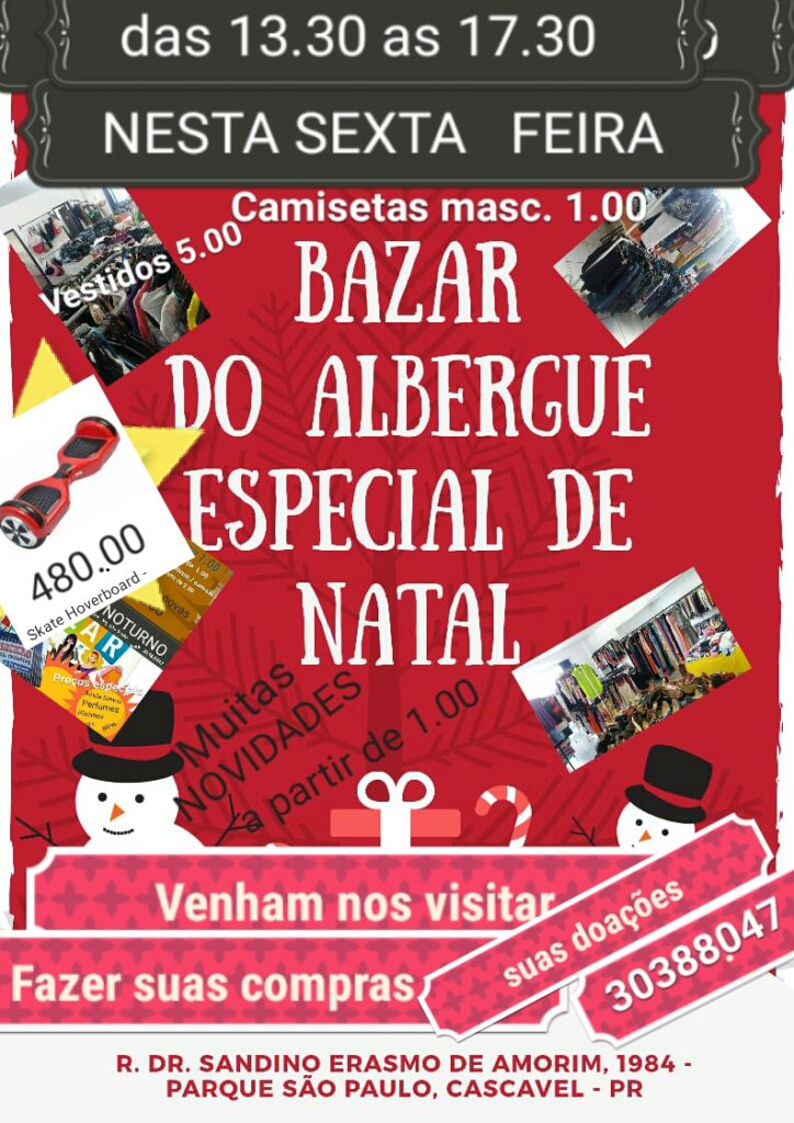 Albergue Noturno realiza bazar de natal nesta sexta-feira