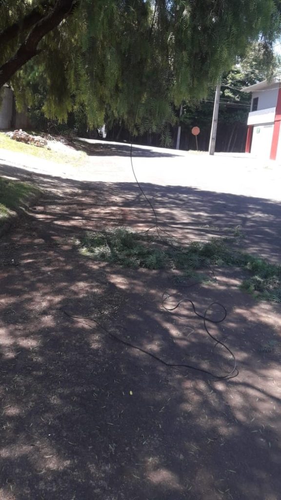 Mulher reclama de fios de telefonia soltos no Bairro Parque São Paulo