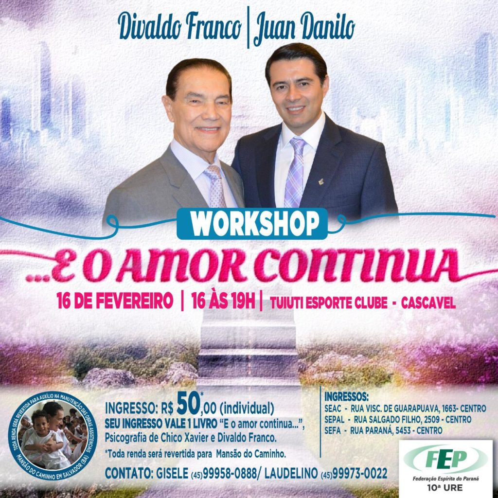 Workshop com Divaldo Franco ocorrerá mês que vem em Cascavel