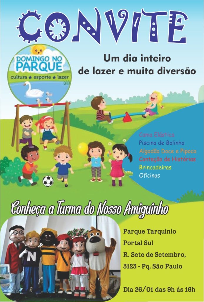 Atividades recreativas e de lazer serão oferecidas no Parque Tarquínio no próximo domingo