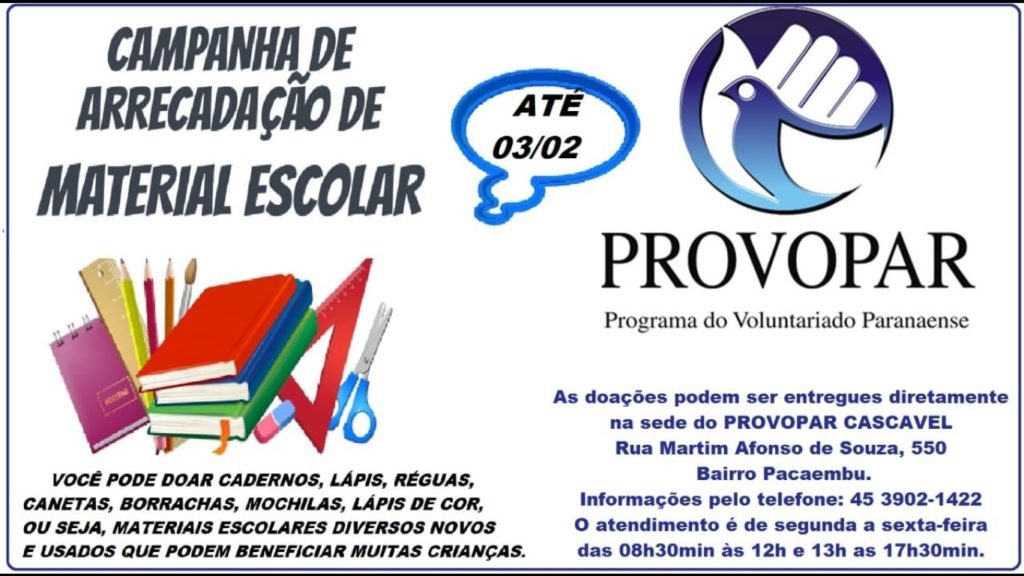 Campanha de arrecadação de material escolar será levada à Feira do Teatro, neste domingo