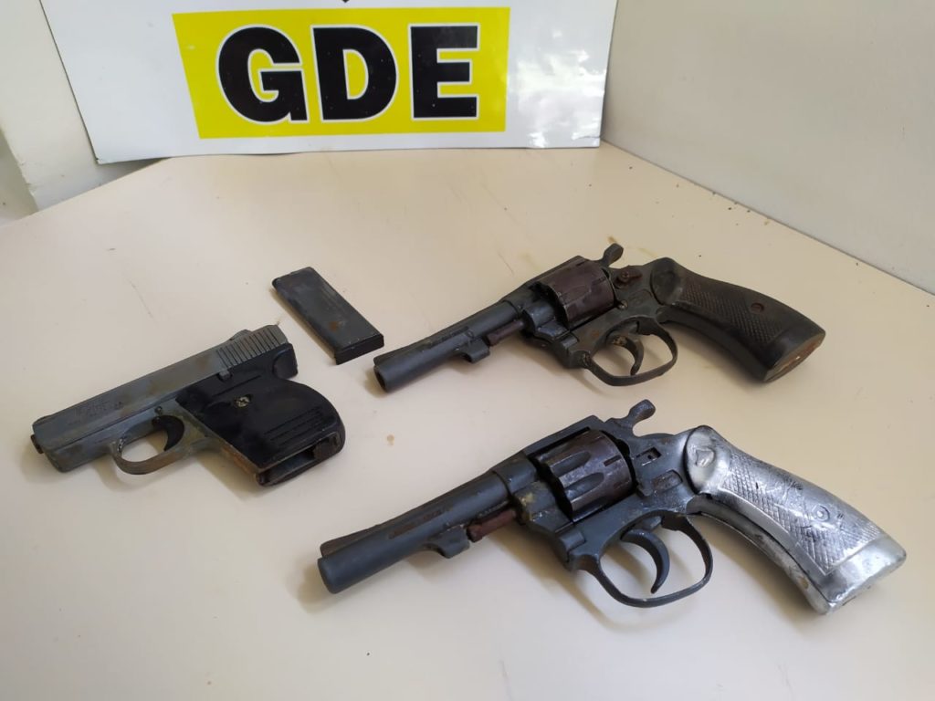 Armas são apreendidas pelo GDE escondidas em bananeira