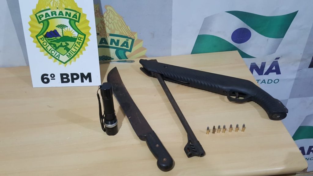 Ação da Patrulha Rural da PM termina com três detidos, além de espingarda e facão apreendidos