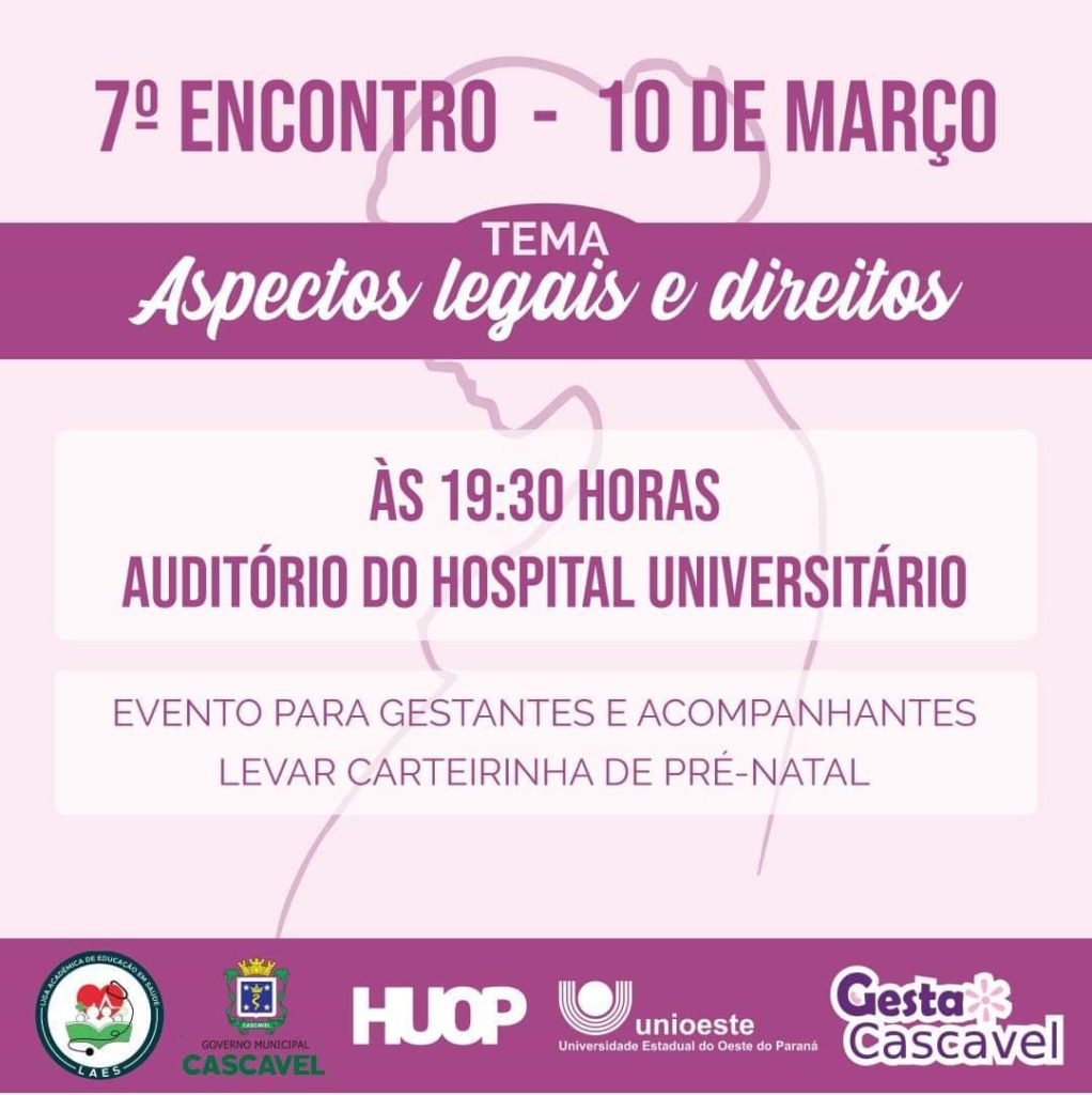 Palestra sobre ‘Aspectos Legais e Direitos das Gestantes’ será realizada nesta terça (10) no HUOP; evento é gratuito