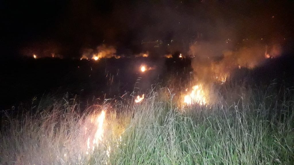 Grande área de vegetação rasteira é incendiada no Bairro Canadá; Bombeiros foram mobilizados