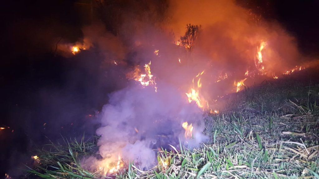 Bombeiros combatem incêndio ambiental às margens da BR-467, na região do Bairro Canadá