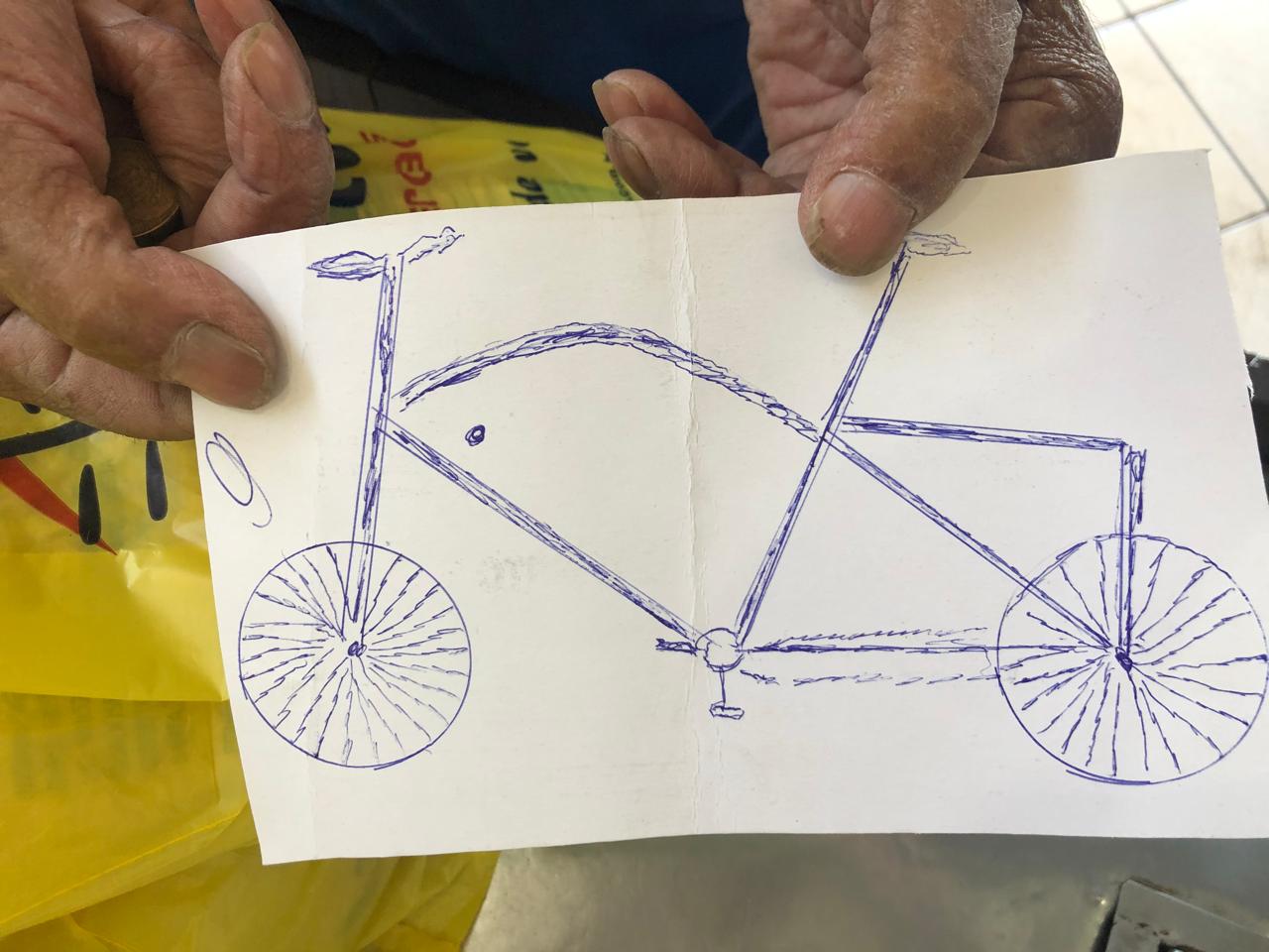 Idoso que teve bicicleta furtada faz desenho para tentar recuperá-la Imagem referente a Idoso que teve bicicleta furtada faz desenho para tentar recuperá-la