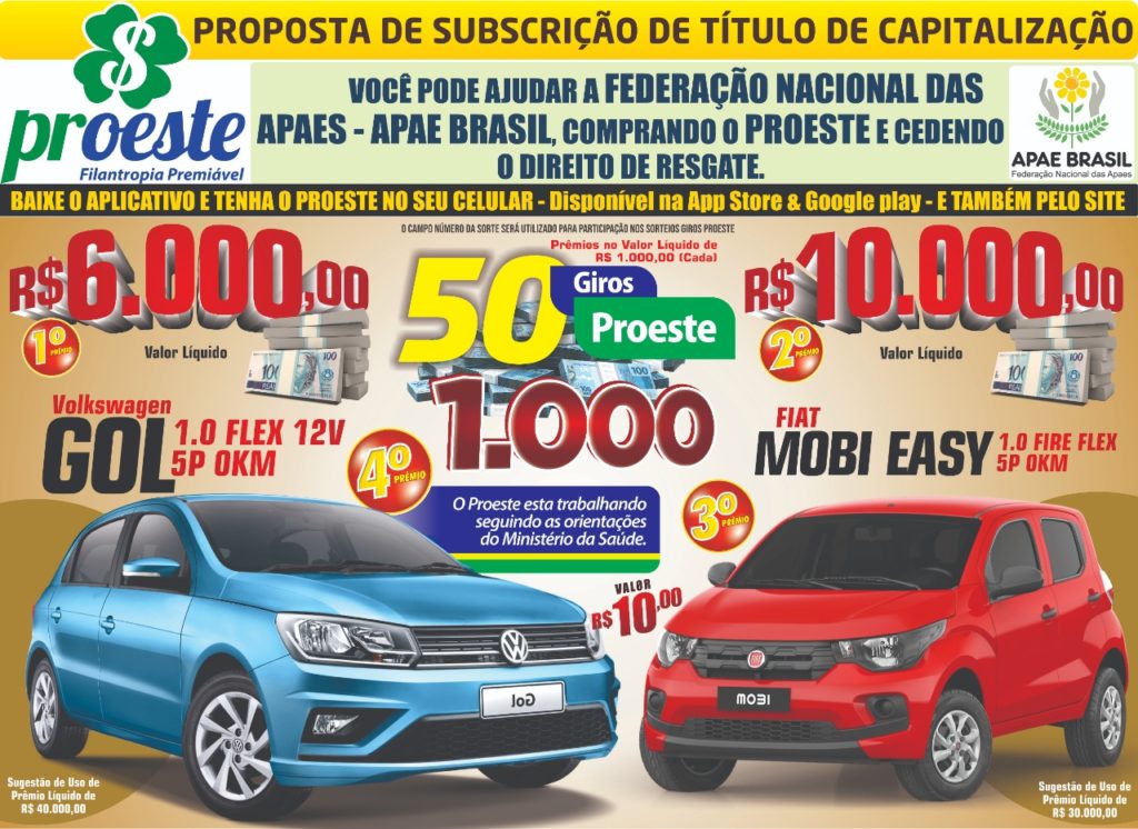 Proeste está de volta e o próximo sorteio será realizado no dia 26 de abril