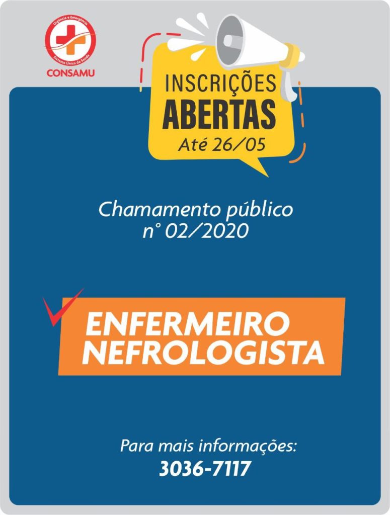 Termina amanhã o credenciamento de Enfermeiro Nefrologista para o Hospital de Retaguarda