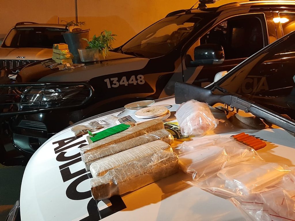 São José dos Pinhais: Polícia desconfia e cadela Kiara encontra pés de maconha e sete quilos da droga