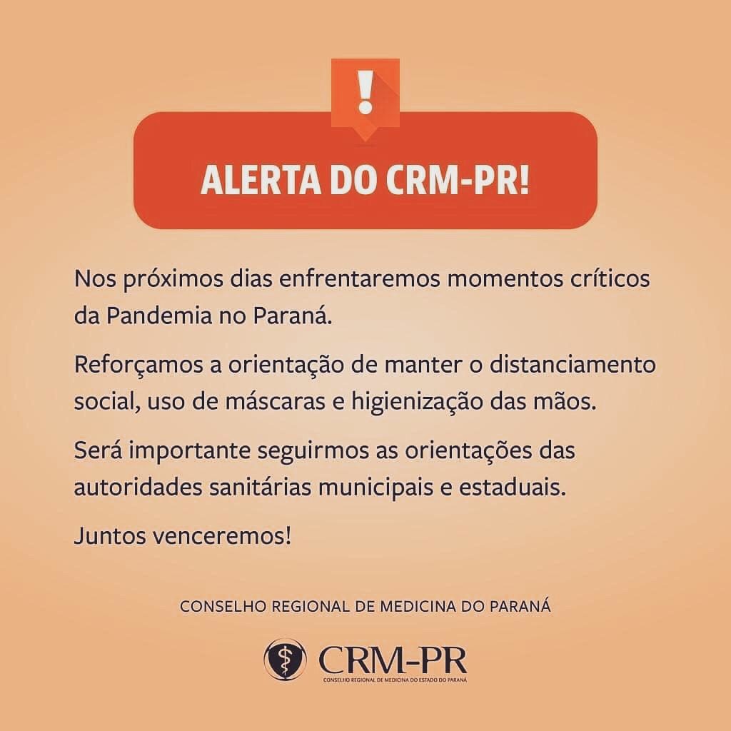 Covid-19: Conselho Regional de Medicina alerta para momento crítico no Paraná Covid-19: Conselho Regional de Medicina alerta para momento crítico no Paraná