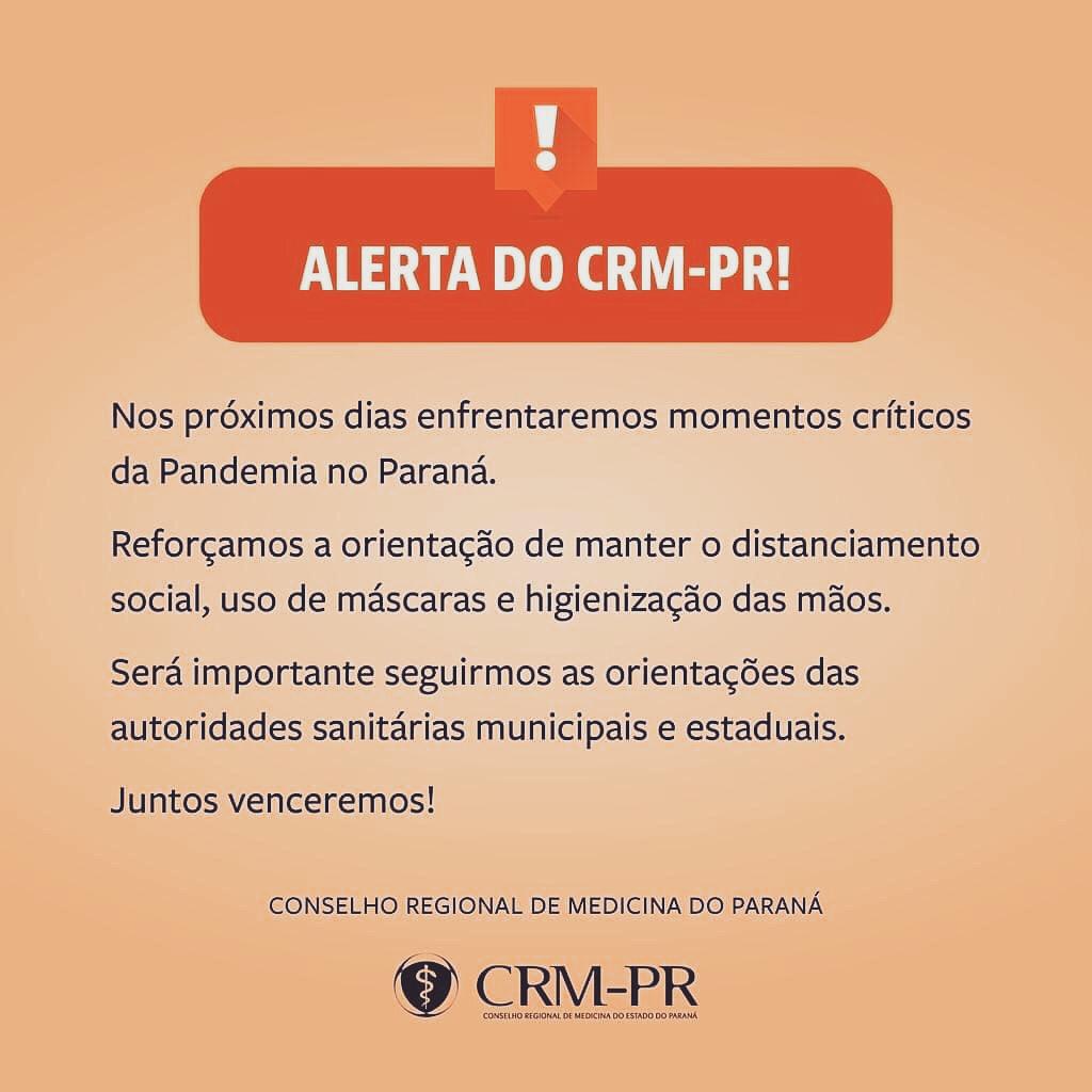 Covid-19: Conselho Regional de Medicina alerta para momento crítico no Paraná Imagem referente a Covid-19: Conselho Regional de Medicina alerta para momento crítico no Paraná