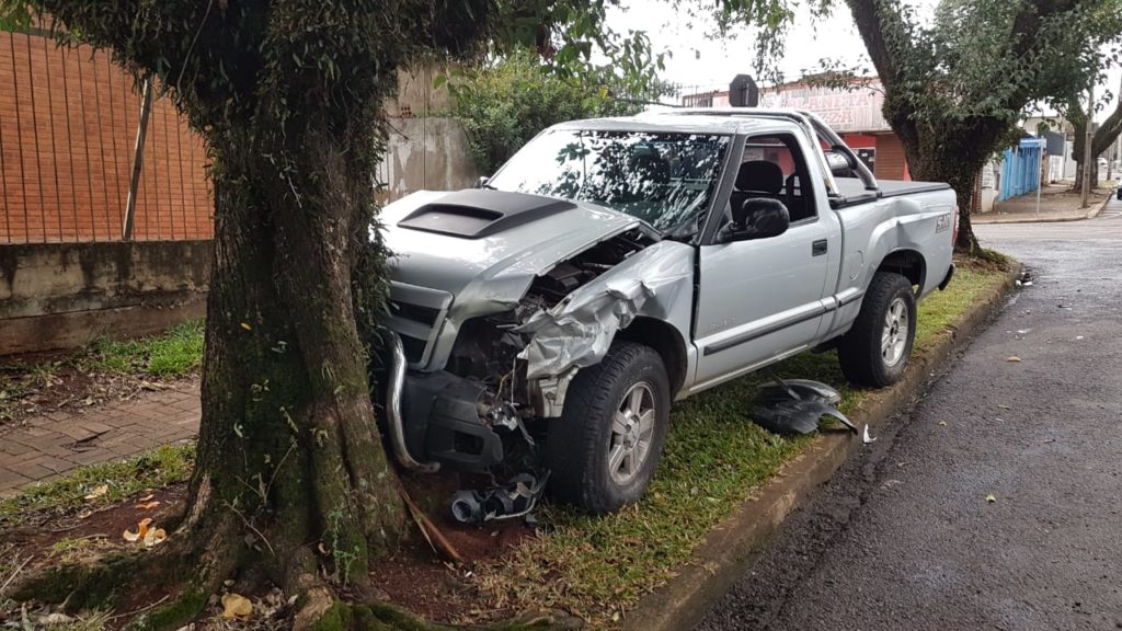 Caminhonete atinge árvore em acidente no Centro