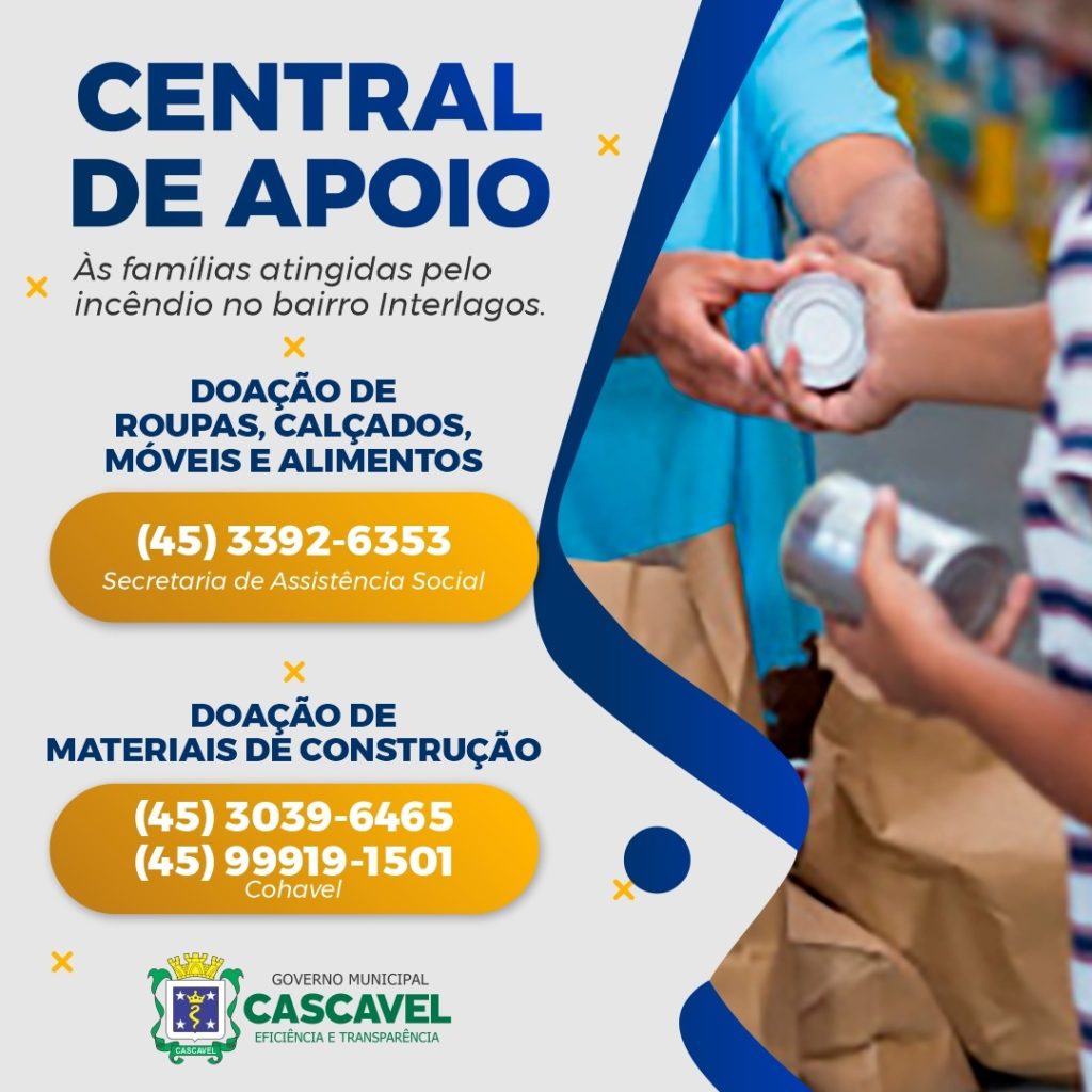 Secretaria de Assistência Social disponibiliza Central de Apoio para doações a famílias de incêndio Secretaria de Assistência Social disponibiliza Central de Apoio para doações a famílias de incêndio
