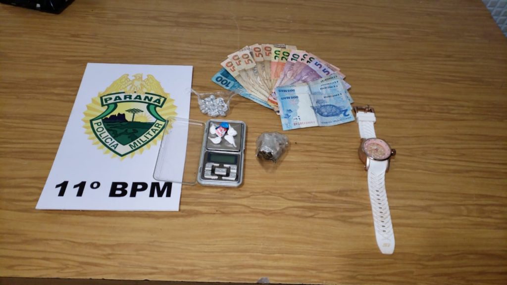 Jovem é detido pela PM com maconha, cocaína, crack e dinheiro em Campo Mourão