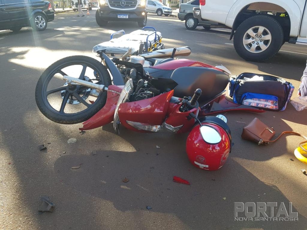 Motociclista fica ferida em acidente no centro de Palotina
