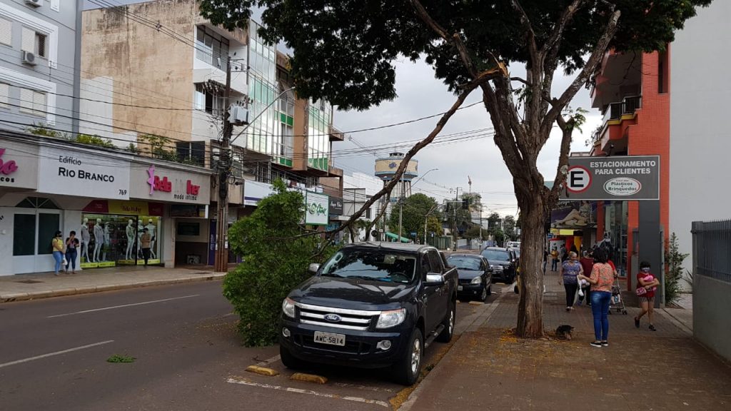 Galho cai e atinge veículo no Centro