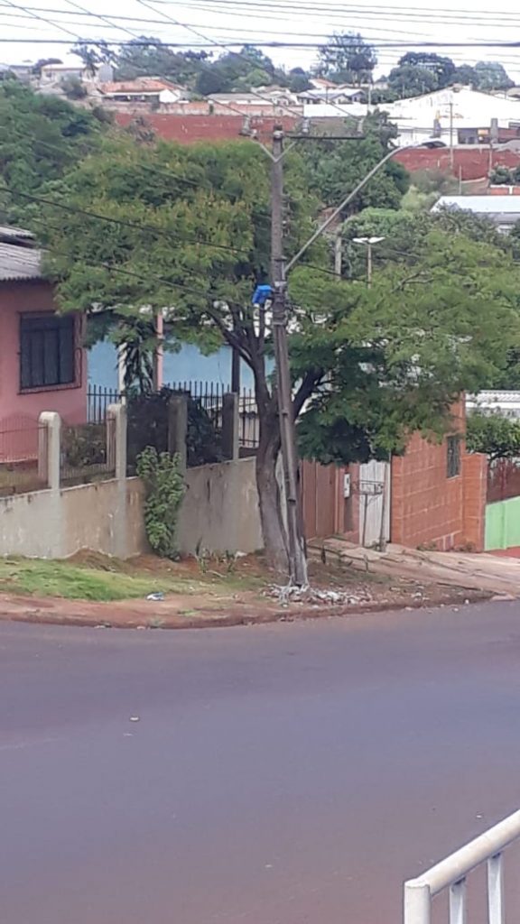 Poste tem base danificada ao ser atingido por caminhonete no Periolo