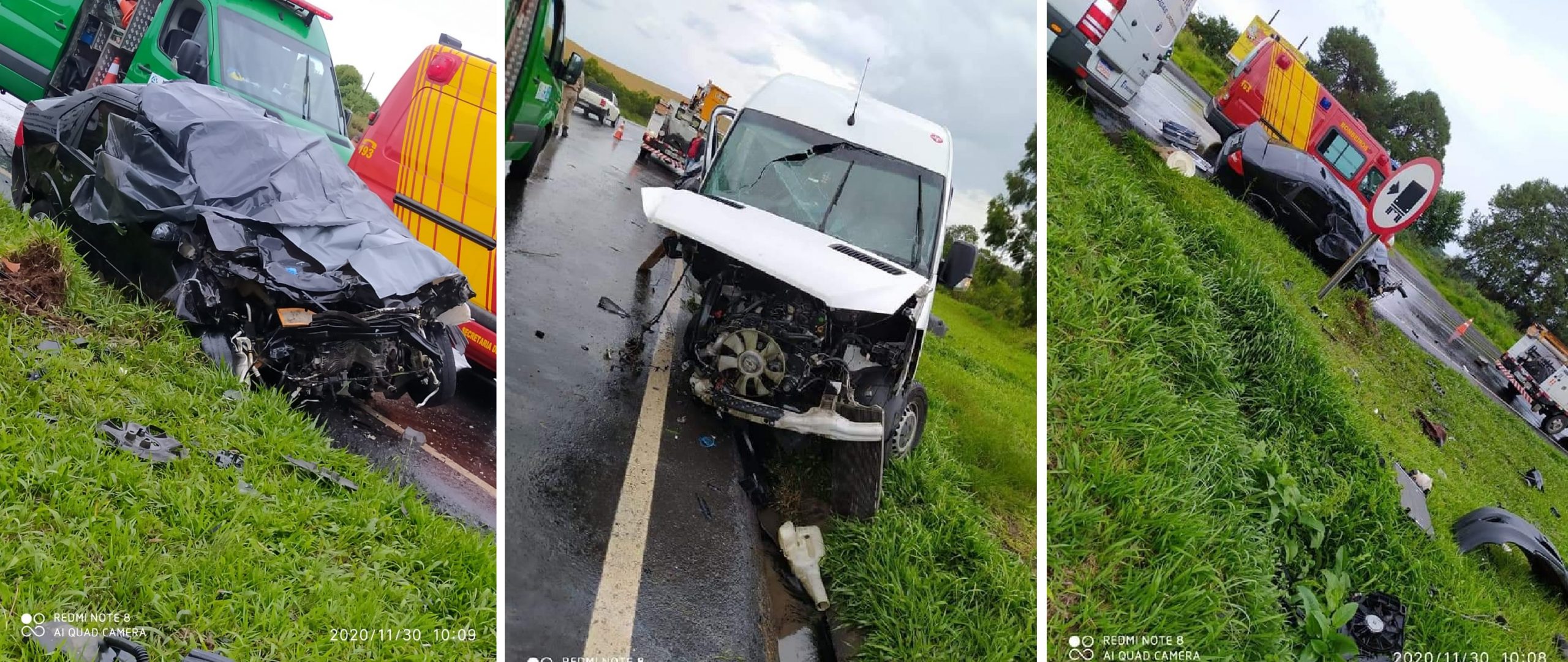 Batida frontal entre carros é registrada na BR-277 em Cascavel