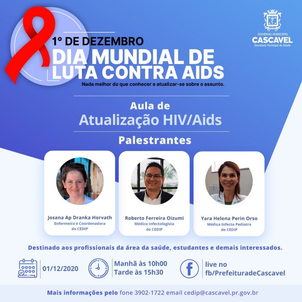 Dia Mundial de Combate à AIDS: Secretaria de Saúde organiza transmissões online sobre o tema