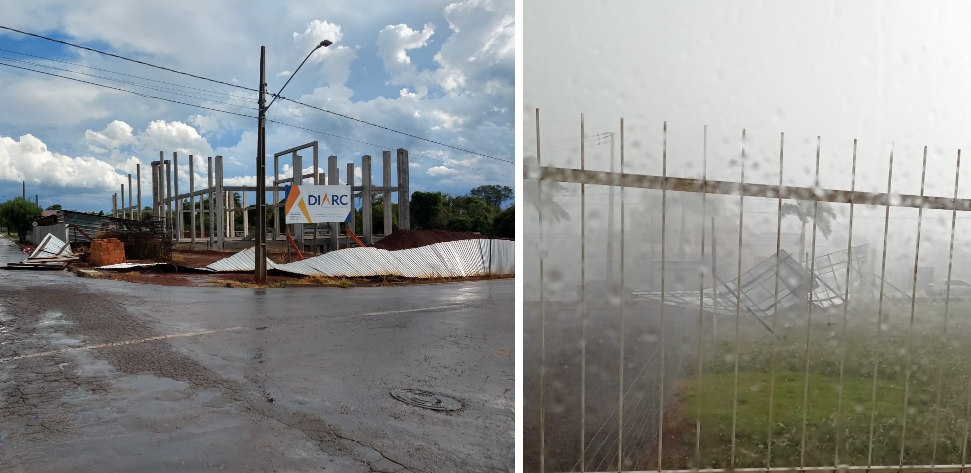 Vento derruba outdoors, arranca placas em construções e derruba árvore no Centro