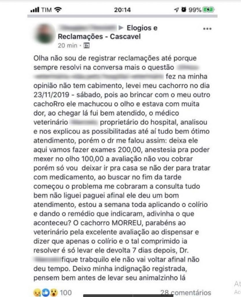 Reclamação em grupo no Facebook gera processo e indenização para médico-veterinário de Cascavel