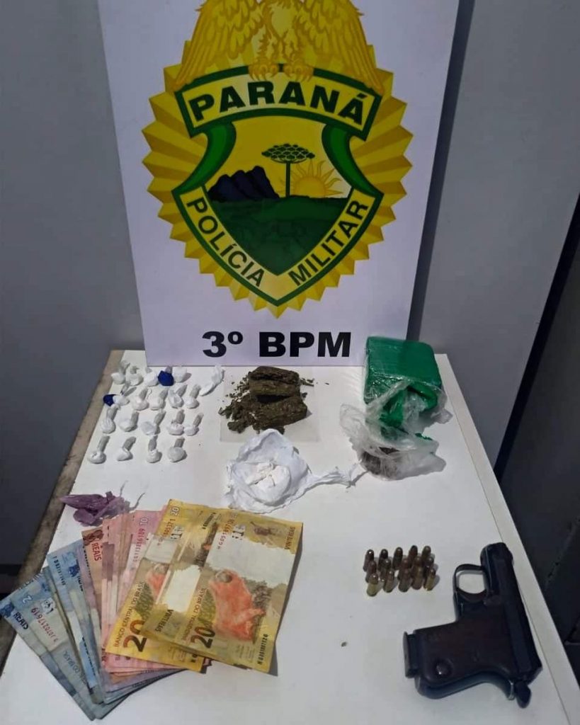 PM apreende arma de fogo, cocaína e maconha em Coronel Vivida