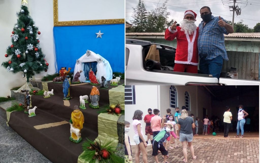 Papai Noel da Capela São José distribui cestas de doces e brinquedos no Lago Azul