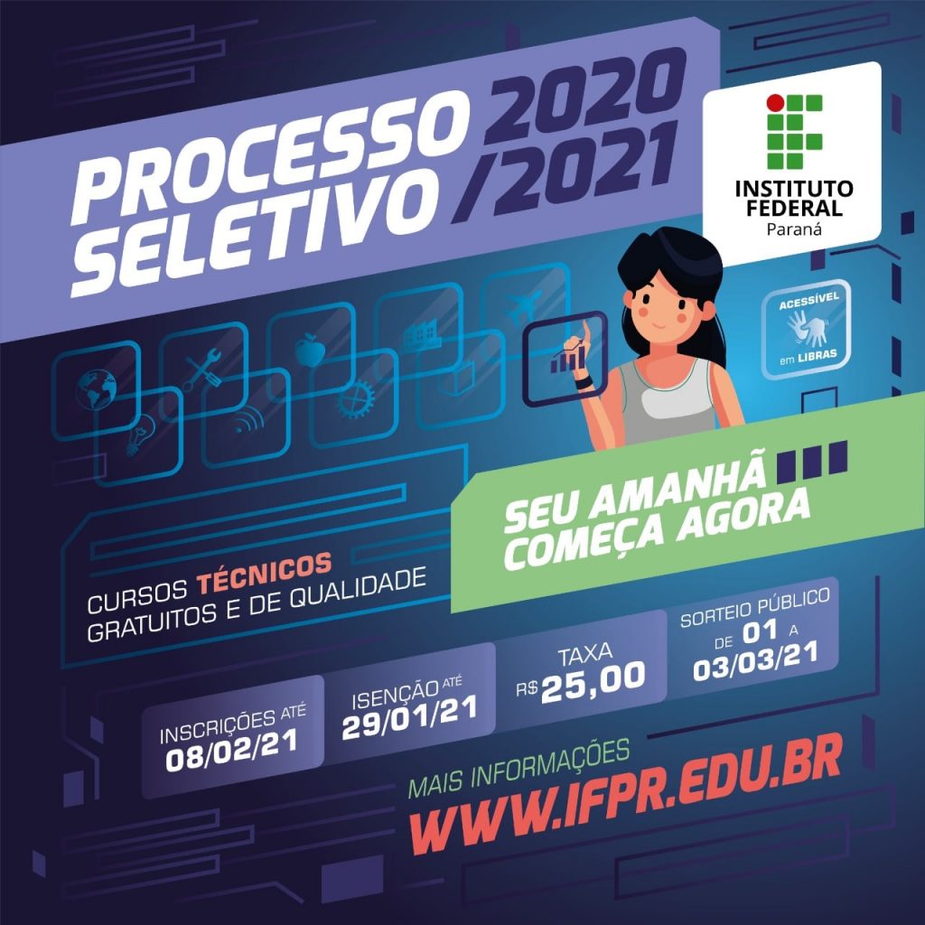 Estão abertas as inscrições para o Processo Seletivo de cursos técnicos presenciais de nível médio do IFPR