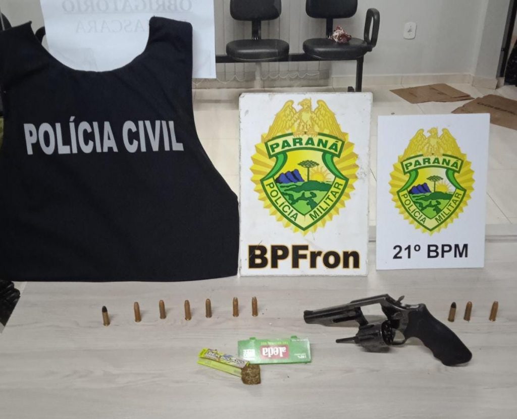 PM e PC apreendem arma de fogo, munições e porção de maconha em Santo Antônio do Sudoeste