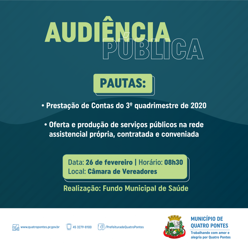 Fundo Municipal de Saúde de Quatro Pontes fará audiência pública na sexta-feira