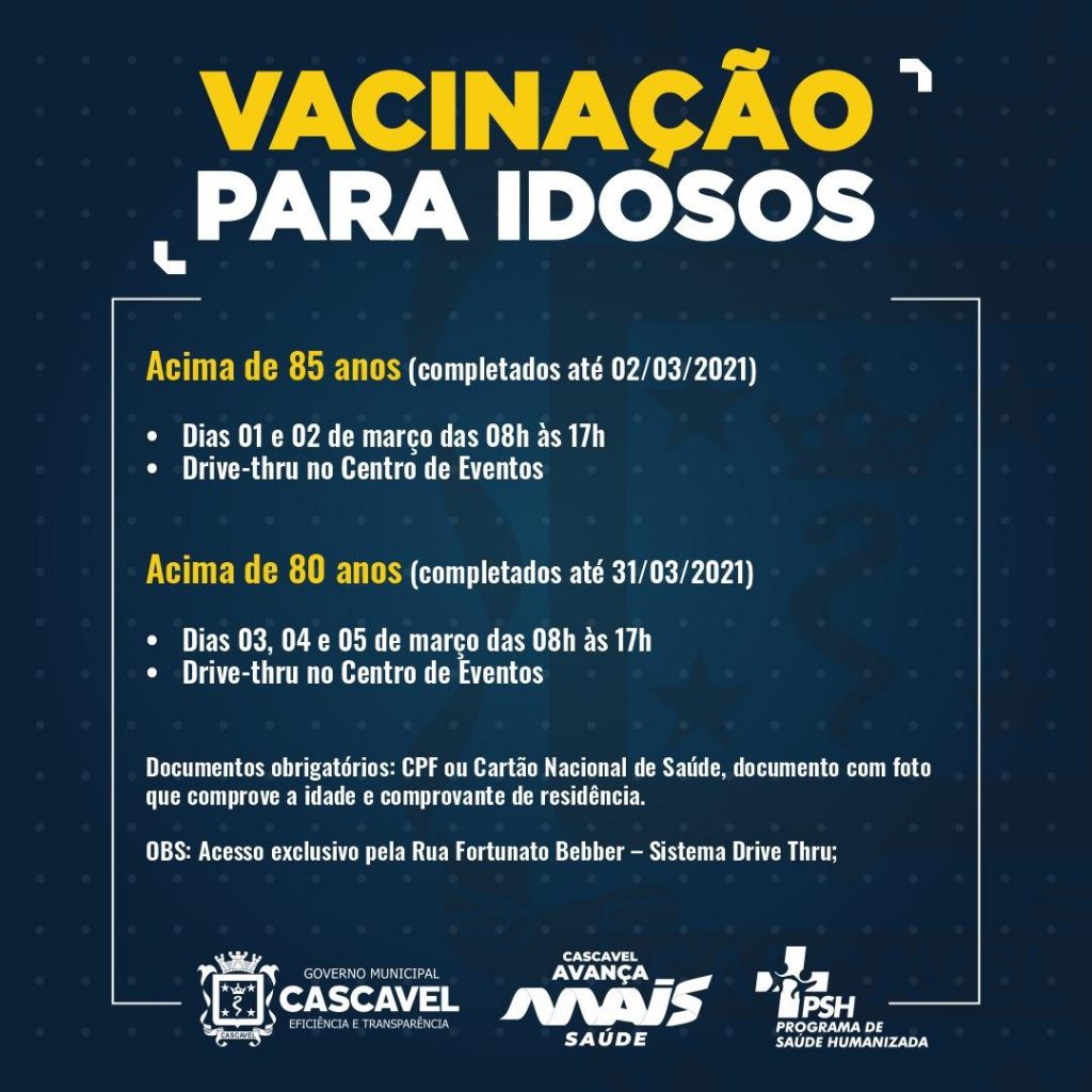 Covid-19: Veja a programação da vacinação que inicia amanhã (01) em Cascavel
