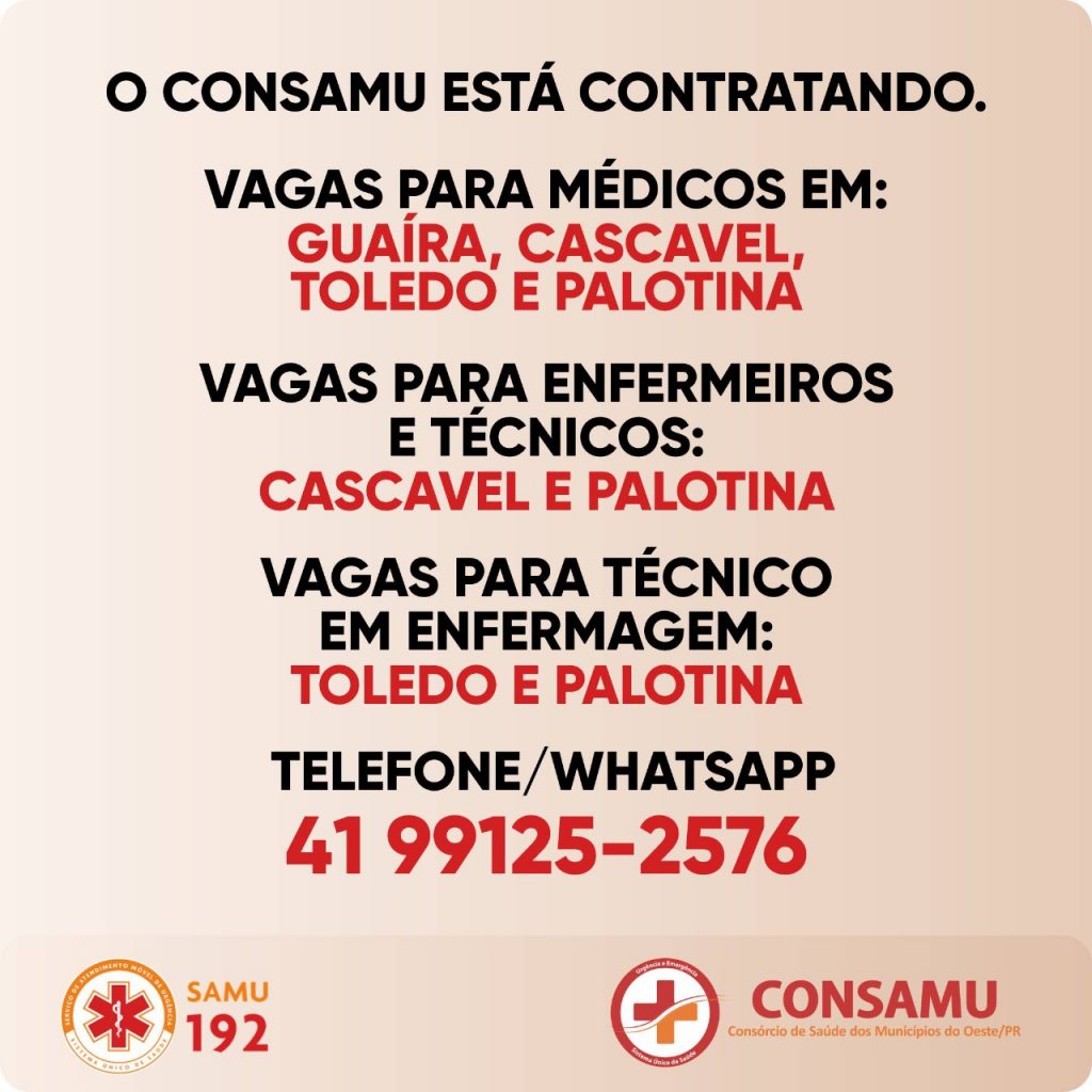 Consamu está contratando médicos e enfermeiros para trabalhar em Cascavel e cidades da região