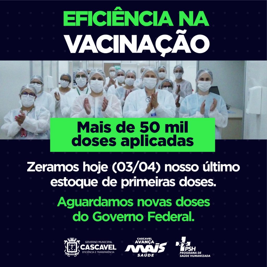 Mais de 50 mil doses da vacina contra covid-19 foram aplicadas em Cascavel Mais de 50 mil doses da vacina contra covid-19 foram aplicadas em Cascavel