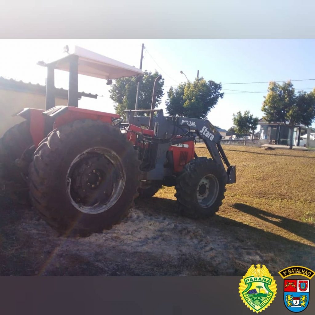 PM recupera trator furtado em Bom Sucesso do Sul, antes mesmo do dono perceber o crime